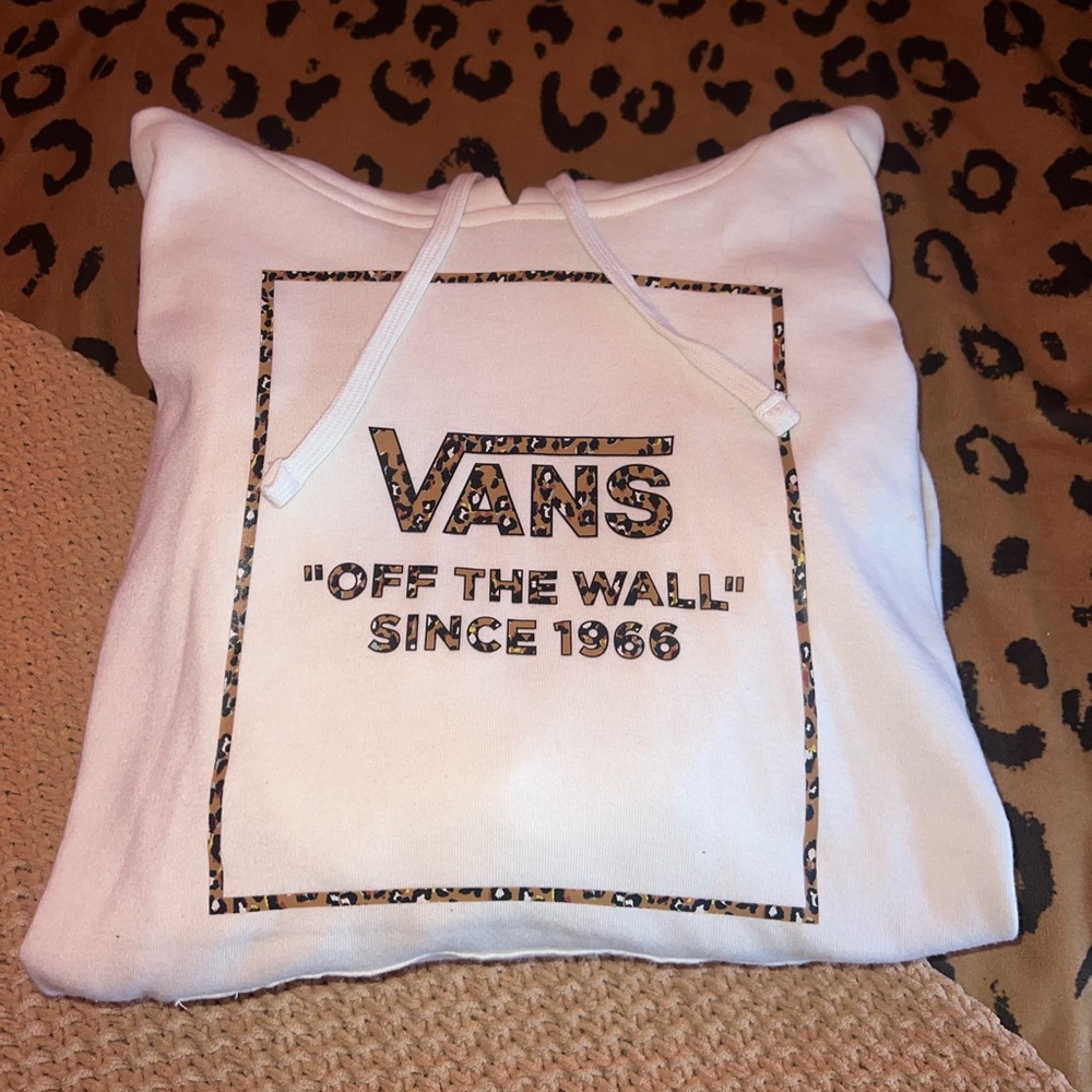 white vans hoodie with cheetah accent